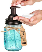 Load image into Gallery viewer, Mason Jar Bathroom Accessories Set - Mason Jar Foaming Hand Soap Dispenser and Qtip Holder Set - Rustic Farmhouse Decor Apothecary Jars Bathroom Countertop and Vanity Organizer (Bronze)-Patent Pending: Home &amp; Kitchen