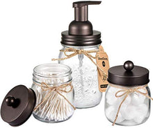 Load image into Gallery viewer, Mason Jar Bathroom Accessories Set - Mason Jar Foaming Hand Soap Dispenser and Qtip Holder Set - Rustic Farmhouse Decor Apothecary Jars Bathroom Countertop and Vanity Organizer (Bronze)-Patent Pending: Home &amp; Kitchen