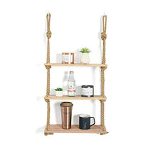 Load image into Gallery viewer, JayDee Decorative Hanging 3 Tier Natural Wood Floating Wall Shelves with Jute Rope-Home Decor Organizer for Any Room!