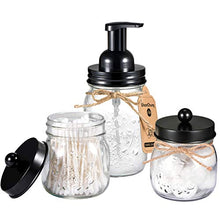 Load image into Gallery viewer, Mason Jar Bathroom Accessories Set - Mason Jar Foaming Hand Soap Dispenser and Qtip Holder Set - Rustic Farmhouse Decor Apothecary Jars Bathroom Countertop and Vanity Organizer (Bronze)-Patent Pending: Home &amp; Kitchen