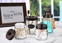 Load image into Gallery viewer, Mason Jar Bathroom Accessories Set - Mason Jar Foaming Hand Soap Dispenser and Qtip Holder Set - Rustic Farmhouse Decor Apothecary Jars Bathroom Countertop and Vanity Organizer (Bronze)-Patent Pending: Home &amp; Kitchen