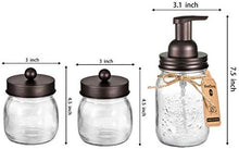 Load image into Gallery viewer, Mason Jar Bathroom Accessories Set - Mason Jar Foaming Hand Soap Dispenser and Qtip Holder Set - Rustic Farmhouse Decor Apothecary Jars Bathroom Countertop and Vanity Organizer (Bronze)-Patent Pending: Home &amp; Kitchen