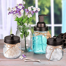 Load image into Gallery viewer, Mason Jar Bathroom Accessories Set - Mason Jar Foaming Hand Soap Dispenser and Qtip Holder Set - Rustic Farmhouse Decor Apothecary Jars Bathroom Countertop and Vanity Organizer (Bronze)-Patent Pending: Home &amp; Kitchen