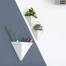 Load image into Gallery viewer, Umbra Trigg Hanging Planter Vase &amp; Geometric Wall Decor Container, Small, White/Brass