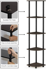 Load image into Gallery viewer, Furinno Turn-N-Tube 5 Tier Corner Shelf, Dark Brown Grain/Black