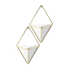 Load image into Gallery viewer, Umbra Trigg Hanging Planter Vase &amp; Geometric Wall Decor Container, Small, White/Brass