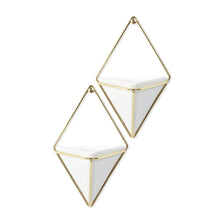 Load image into Gallery viewer, Umbra Trigg Hanging Planter Vase &amp; Geometric Wall Decor Container, Small, White/Brass