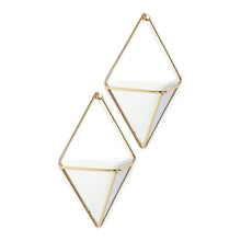 Load image into Gallery viewer, Umbra Trigg Hanging Planter Vase &amp; Geometric Wall Decor Container, Small, White/Brass