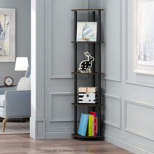 Load image into Gallery viewer, Furinno Turn-N-Tube 5 Tier Corner Shelf, Dark Brown Grain/Black