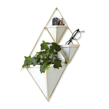 Load image into Gallery viewer, Umbra Trigg Hanging Planter Vase &amp; Geometric Wall Decor Container, Small, White/Brass